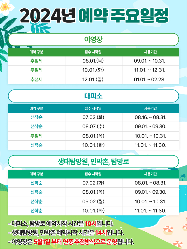 국립공원 예약일정 안내