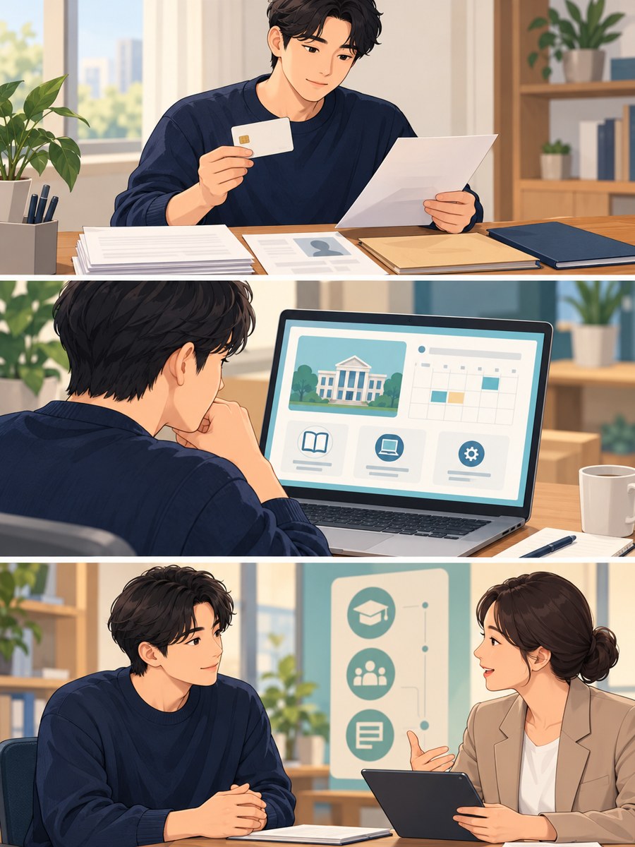 내일배움카드와 정부지원금 기간 대조, 재신청 확인 과정 그림