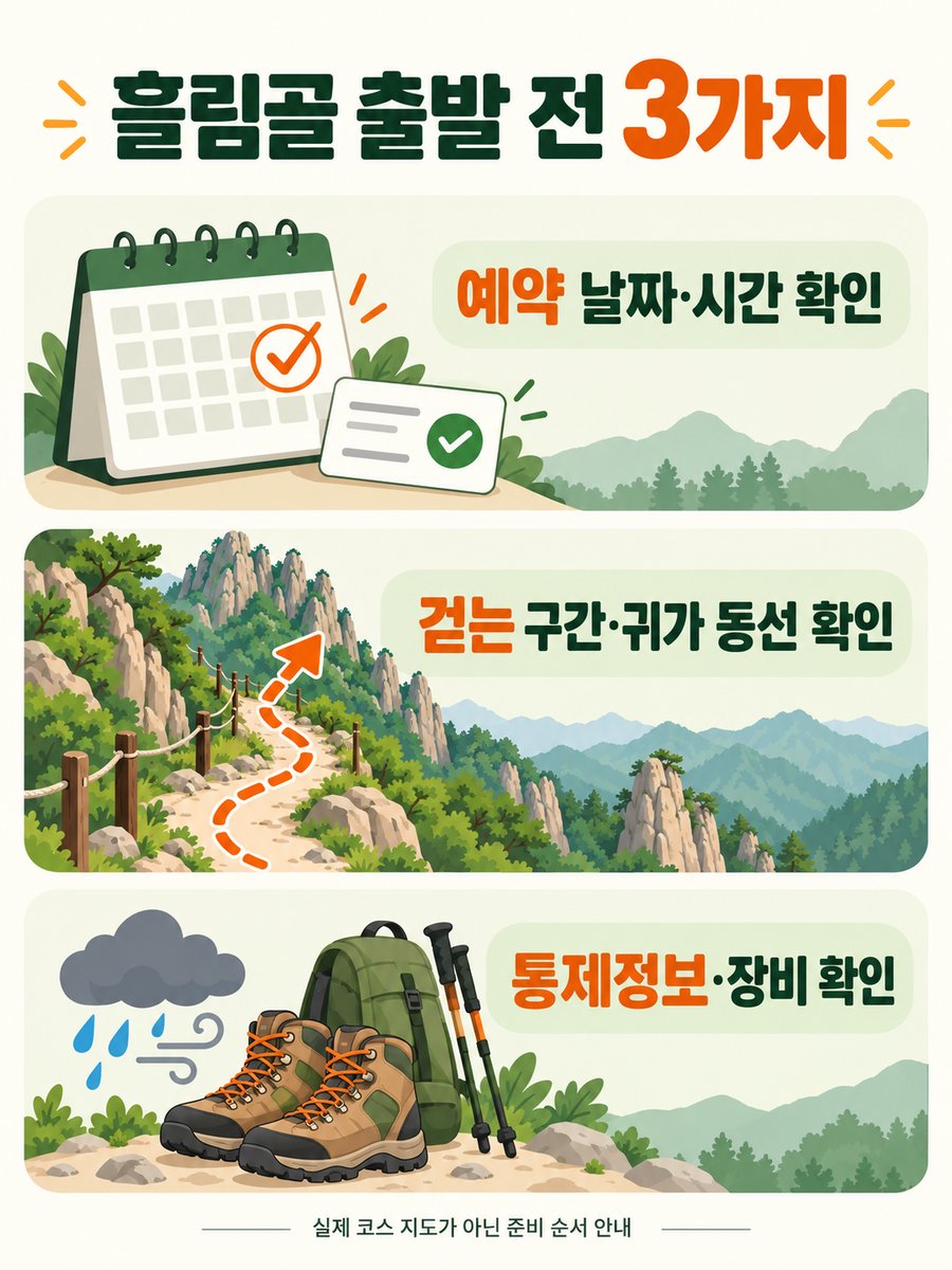 흘림골 예약 날짜와 시간, 귀가 동선, 통제정보와 장비를 확인하는 세 단계 안내