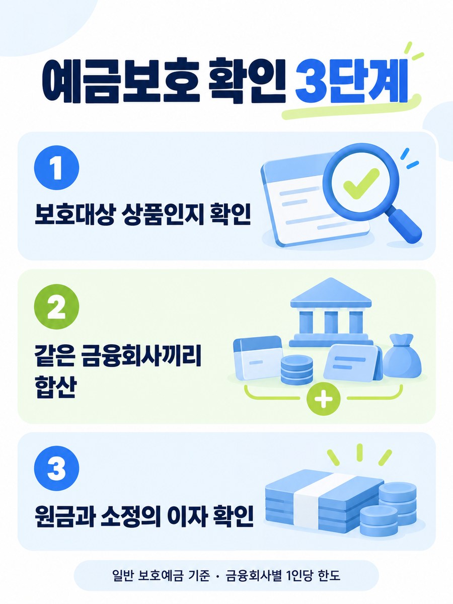 보호대상 상품 확인과 같은 금융회사 합산 및 원금과 소정의 이자 점검 순서