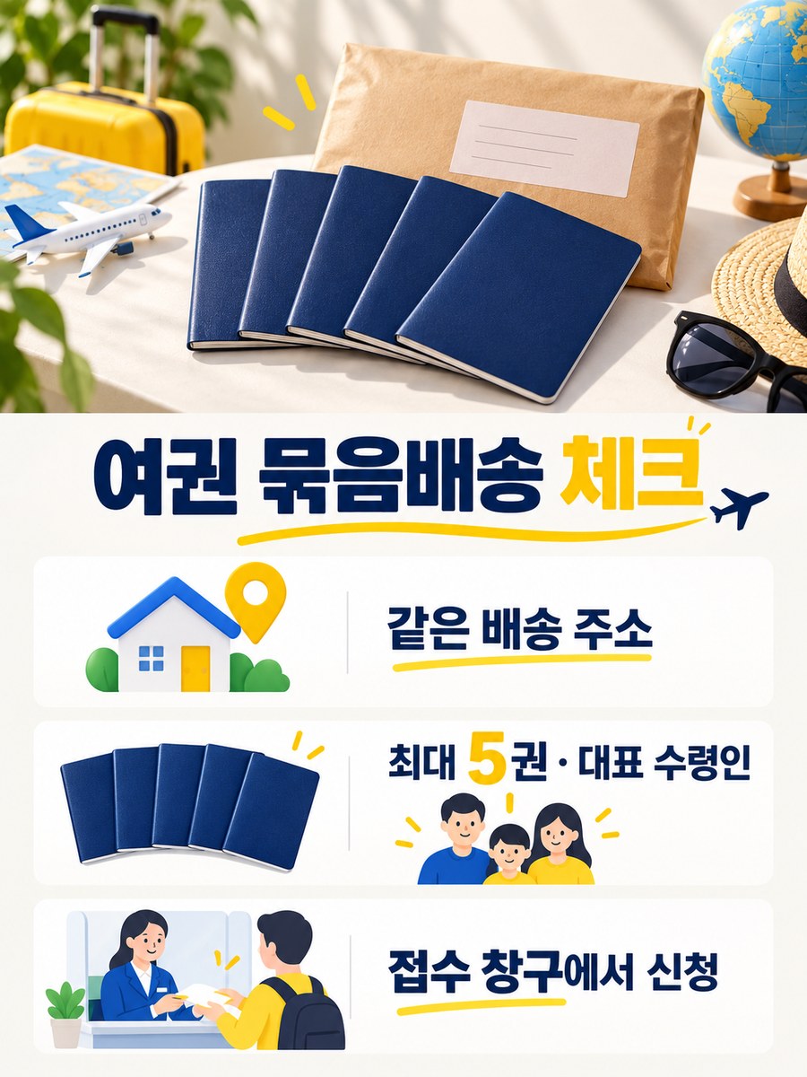 여권 묶음배송의 같은 주소 최대 5권 대표 수령인과 창구 신청 안내