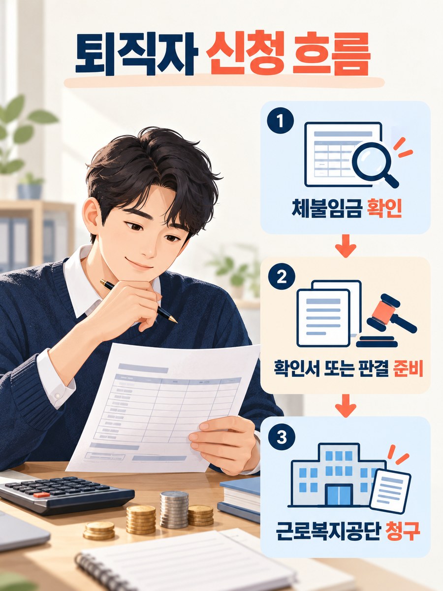 퇴직자의 체불 확인과 확인서 또는 판결 준비 및 공단 청구 흐름
