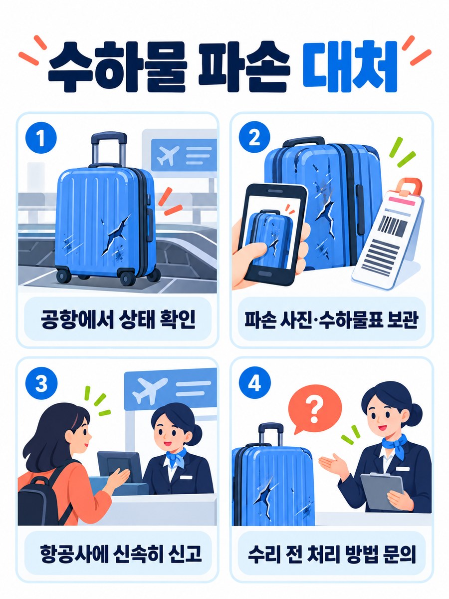 수하물파손 확인 순서를 보여주는 안내 이미지