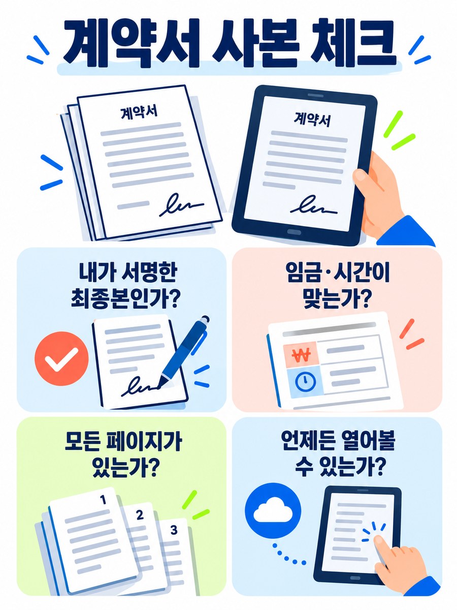 근로계약서 확인 순서를 보여주는 안내 이미지