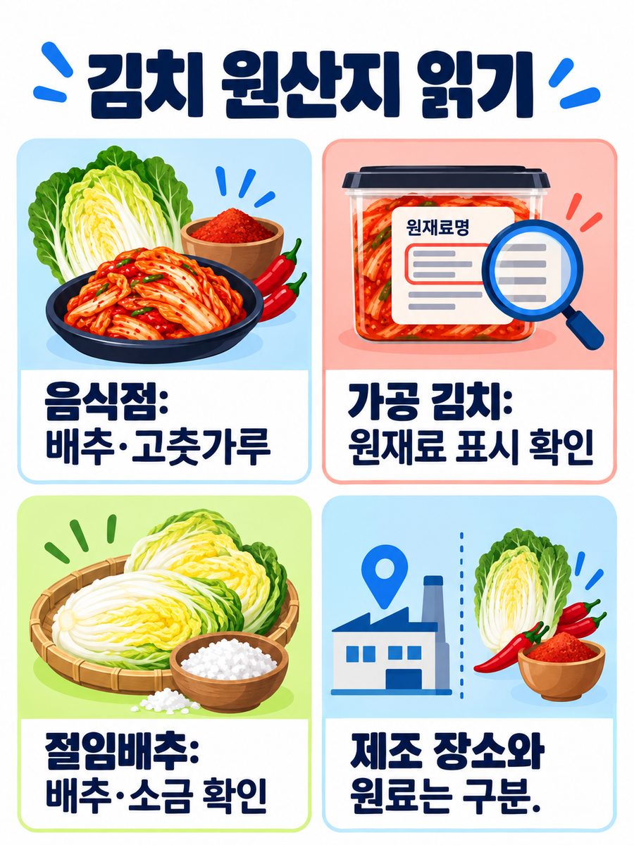 김치원산지 확인 순서를 보여주는 안내 이미지