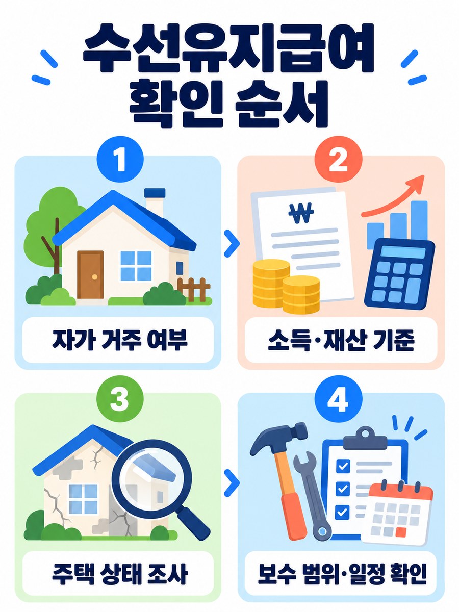 수선유지급여 확인 순서를 보여주는 안내 이미지