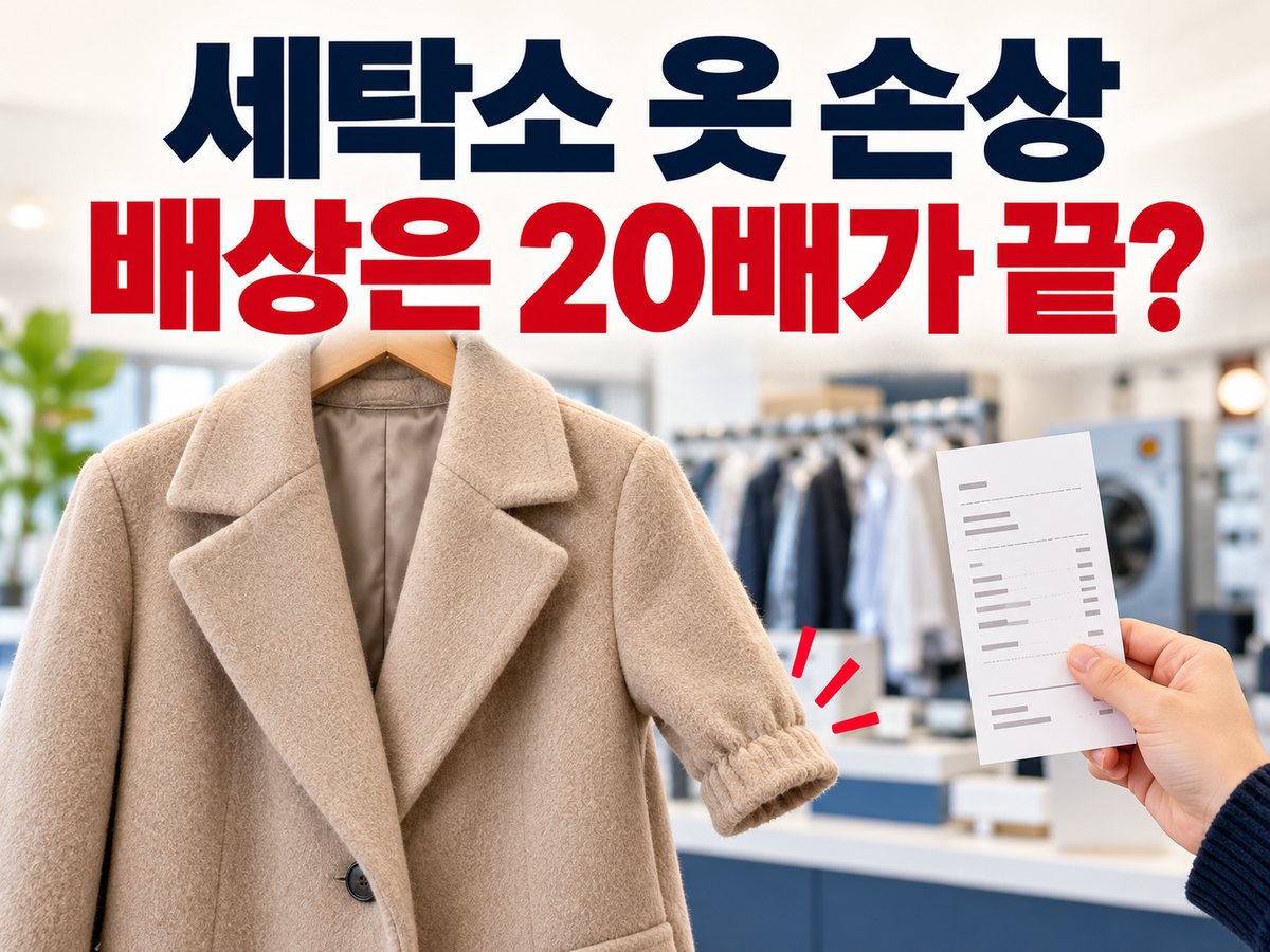 세탁소 옷 손상 배상은 20배가 끝인지 묻는 문구와 겨울 코트·영수증