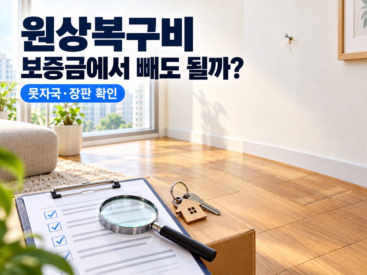 원상복구비를 보증금에서 빼도 되는지 묻는 문구와 못자국·장판·점검표 그림