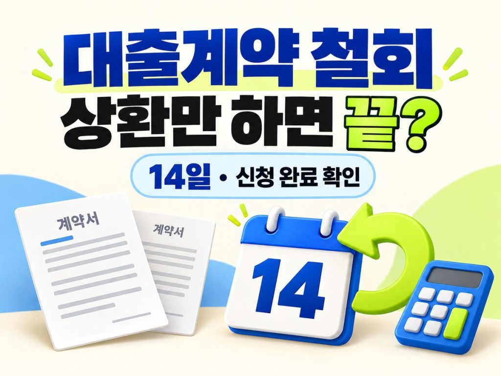 대출계약 철회 상환만 하면 끝인지 묻는 문구와 계약서·14일 달력