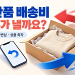 반품 배송비를 누가 내는지 묻는 문구와 옷·택배·반품 화살표
