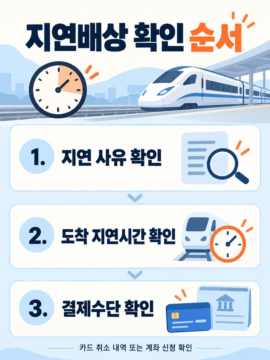 열차 지연배상은 지연 사유와 도착 지연시간, 결제수단 순서로 확인합니다