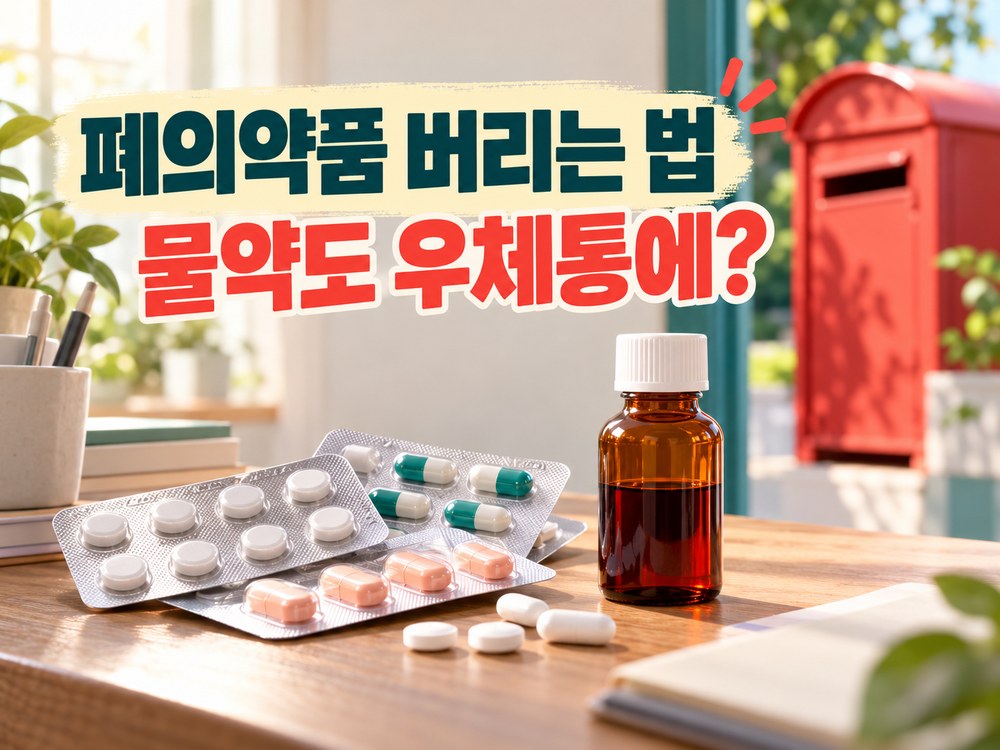 폐의약품 버리는 법 물약도 우체통에 문구와 알약 및 약병